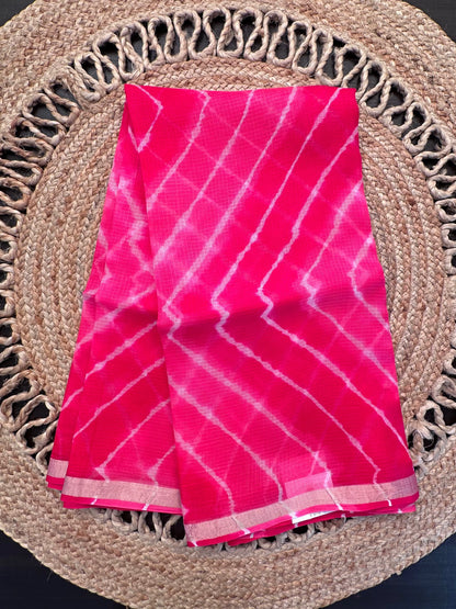 Coral Pink Leheriya Kota Doria Pure Silk Saree