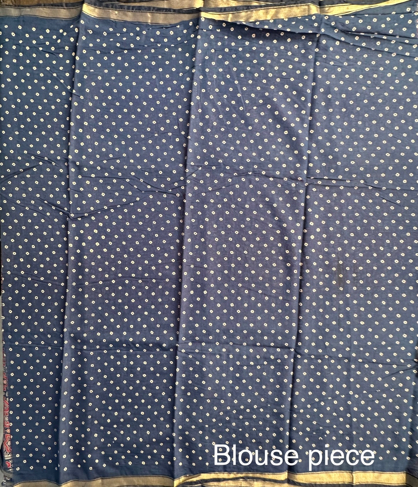 Navy Blue Ajrakh Print Cotton Blend Saree
