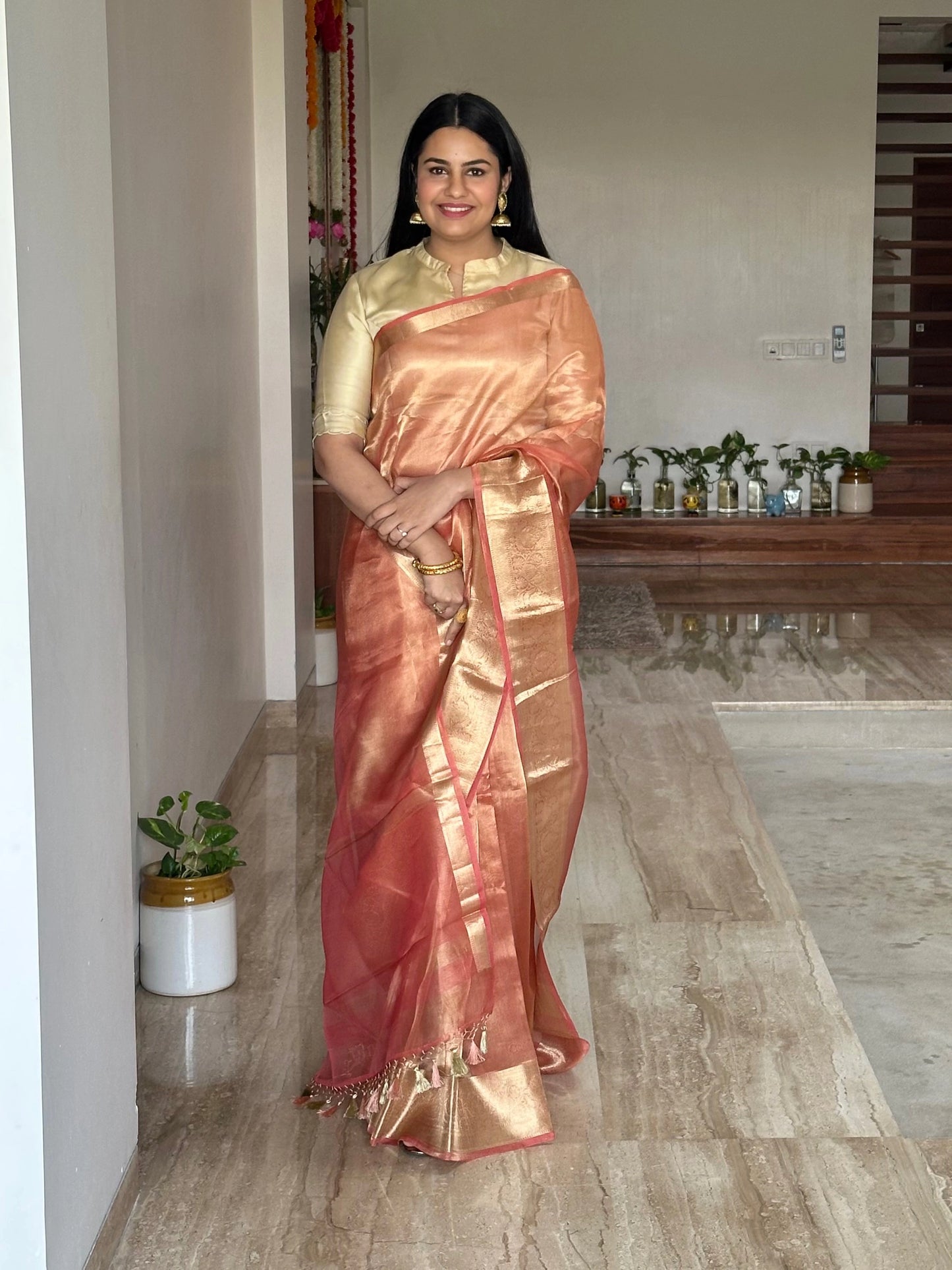 Peach Banarasi Pure Tissue Saree