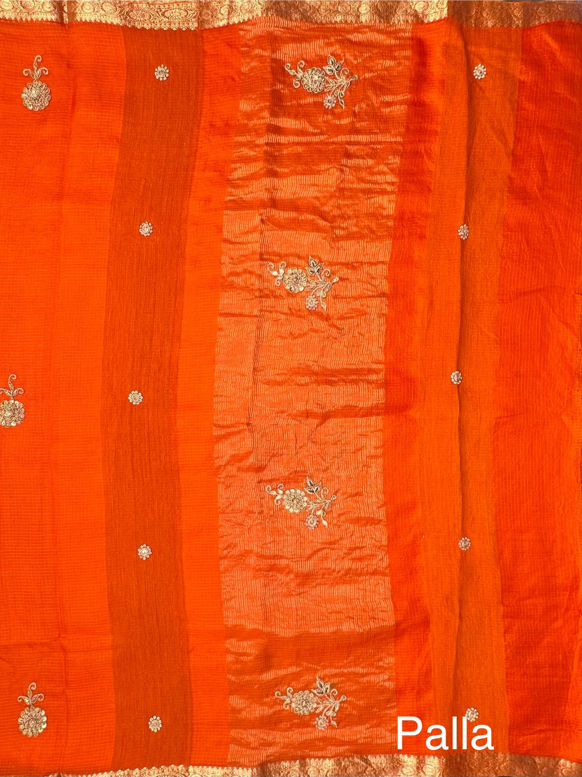 Orange Kota Doria Pure Silk Saree With Hand Work