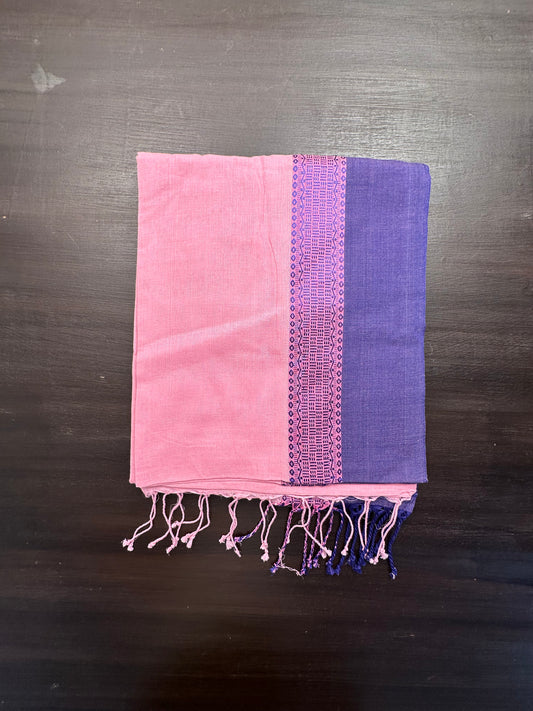 Pink-Blue Piku Bengal Cotton Saree