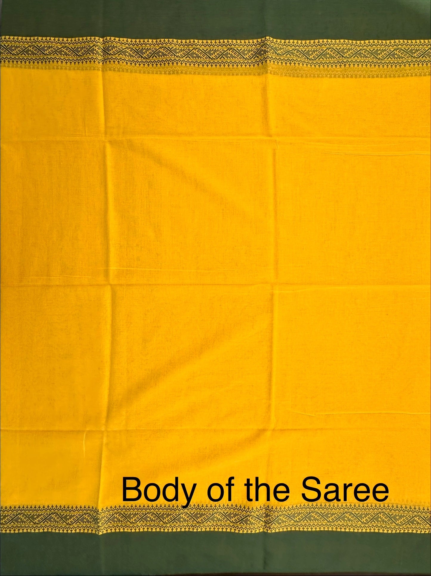 Yellow- Bottle Green Piku Bengal Cotton Saree