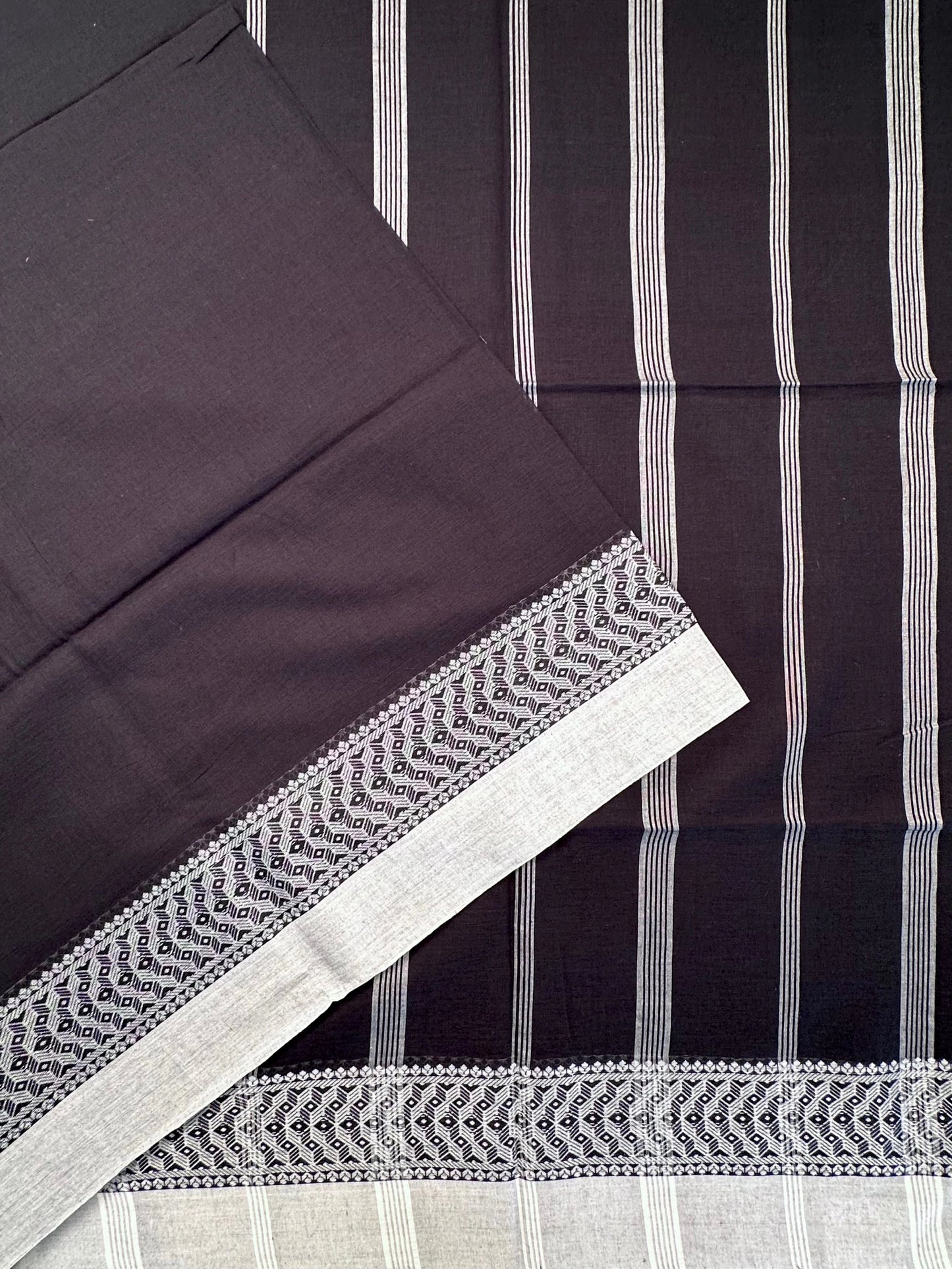 Black-Grey Piku Bengal Cotton Saree