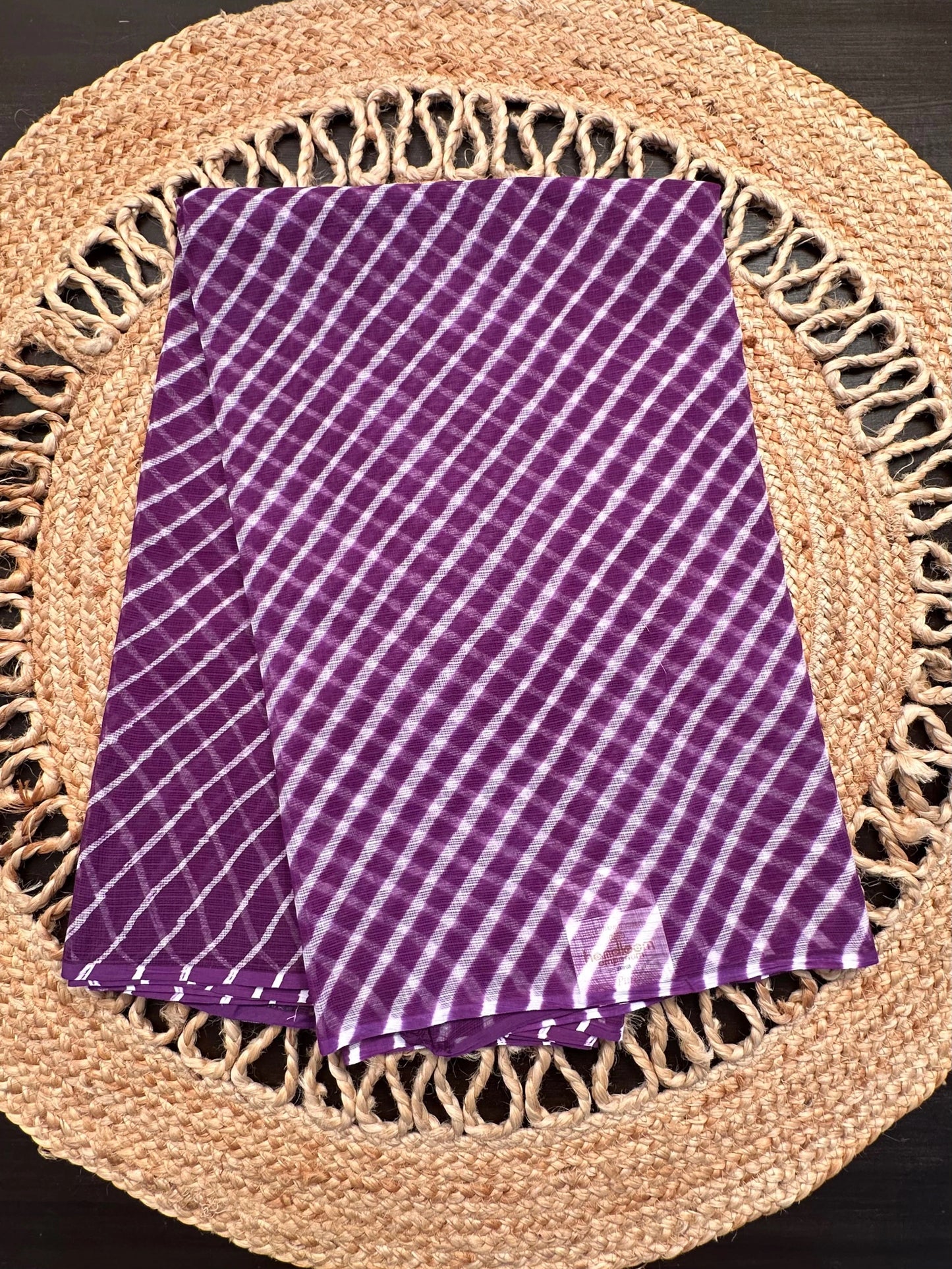 Purple Khat Leheriya Kota Doria Pure Cotton Saree