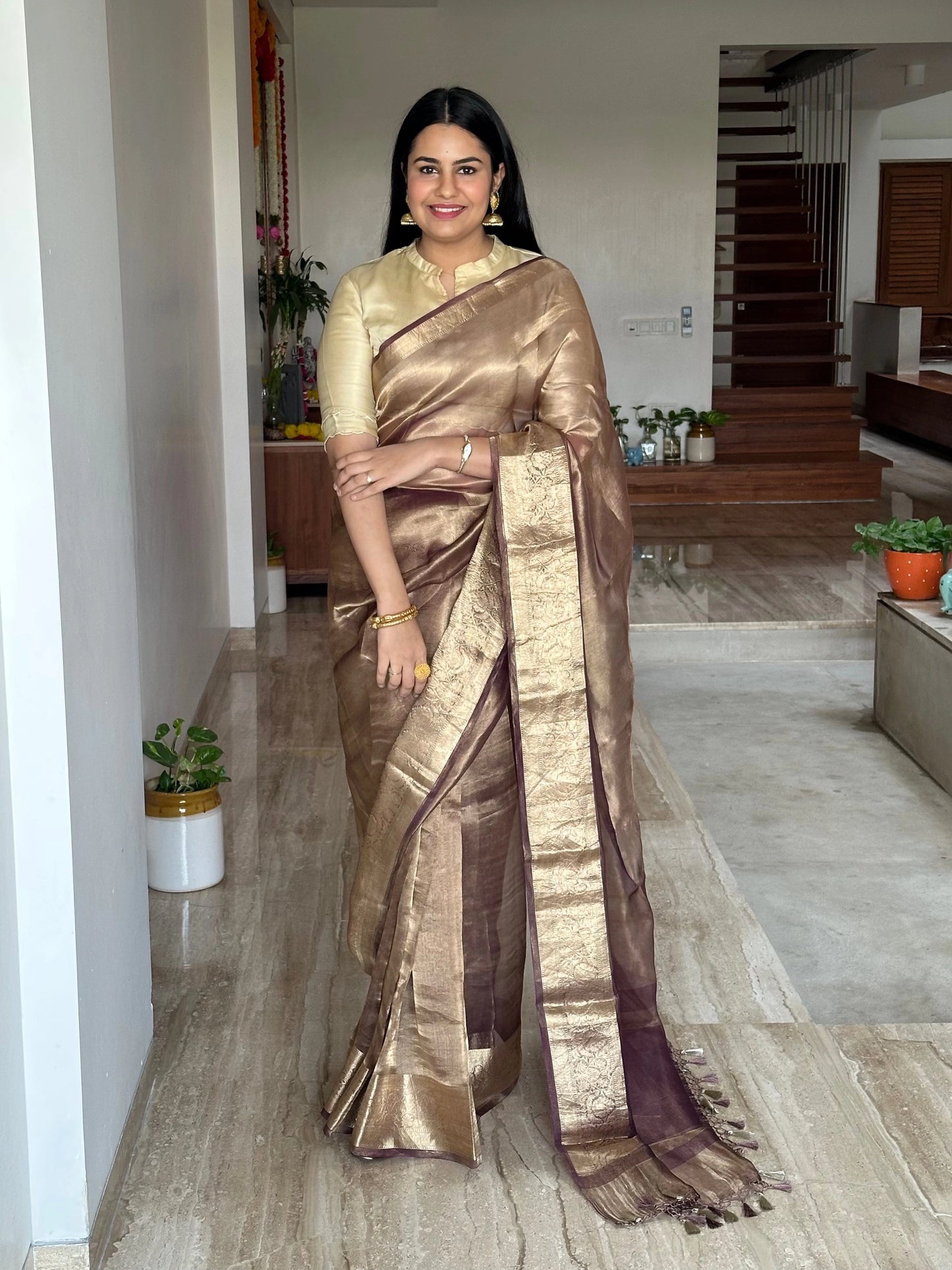 Dark Mauve Banarasi Pure Tissue Saree