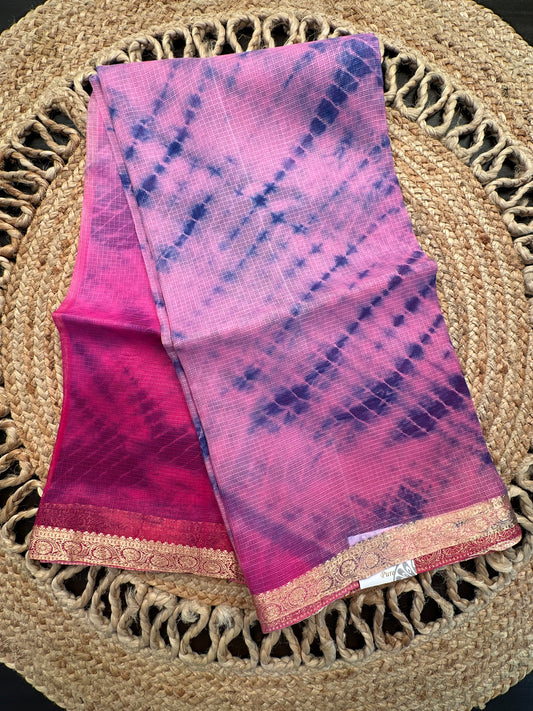 Rani-Blue Batik Kota Doria Pure Silk Saree
