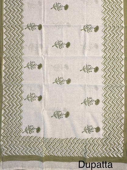 Mehendi Green Jute Cotton 3-piece Unstitched Suit