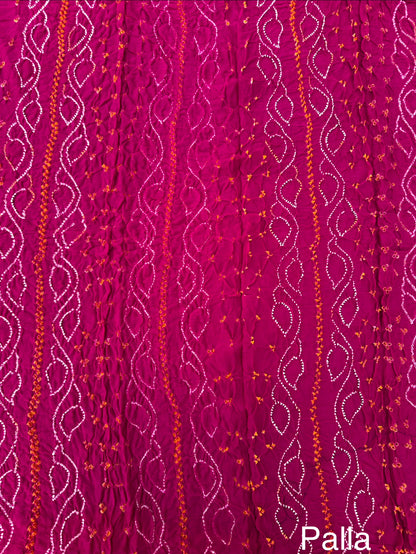 Magenta Bandhej Chinon Saree