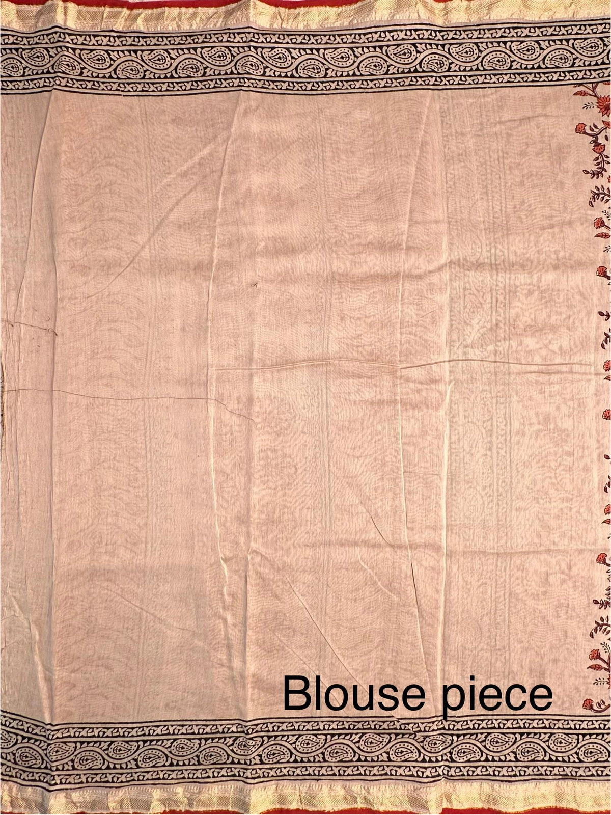 Beige-Red Chanderi Saree with Hand Block Print