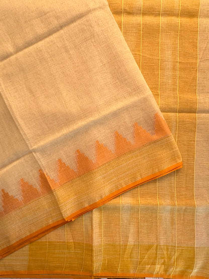 Off White-Yellow Linen Saree