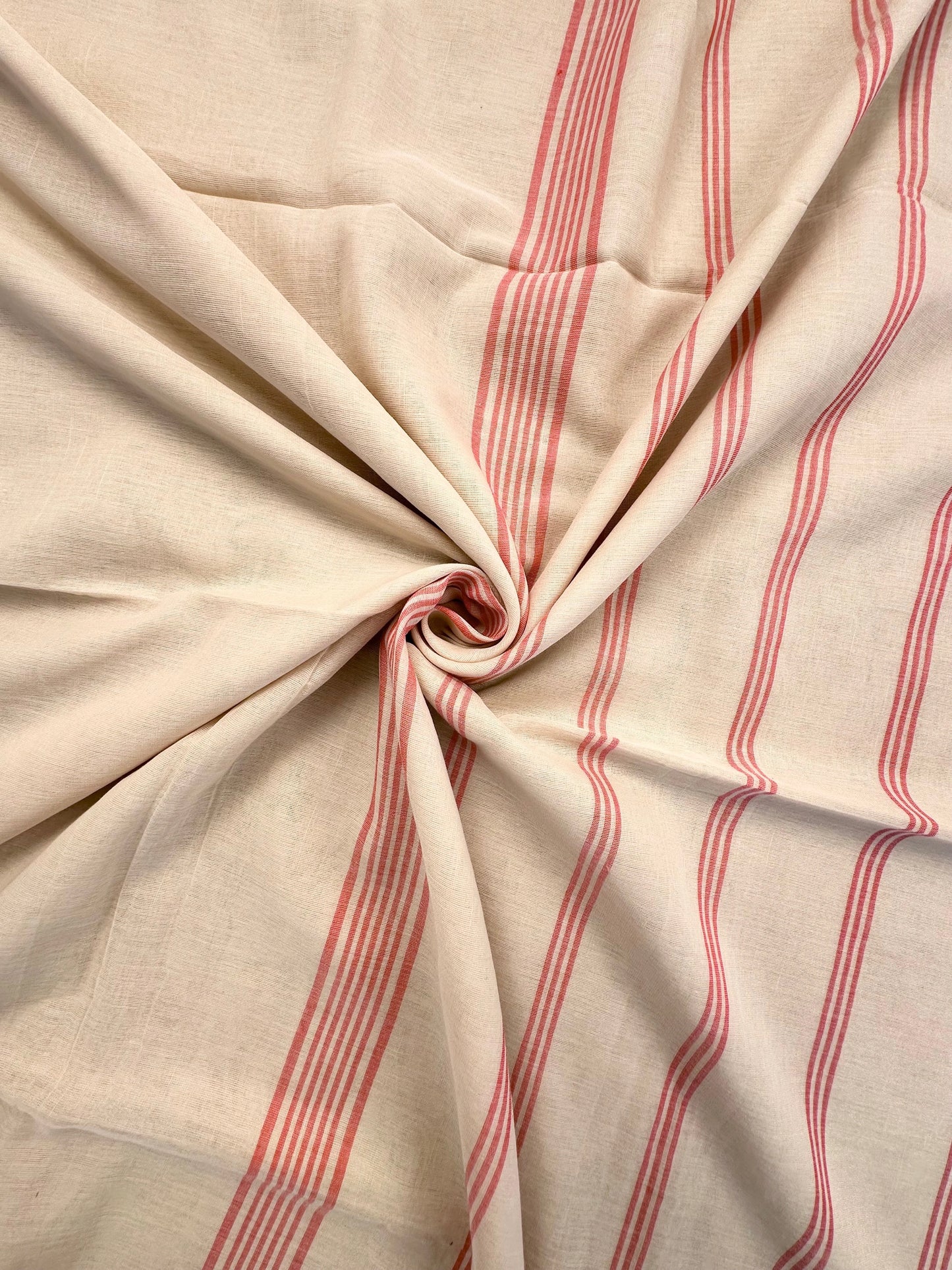 Cream-Red Piku Bengal Cotton Saree