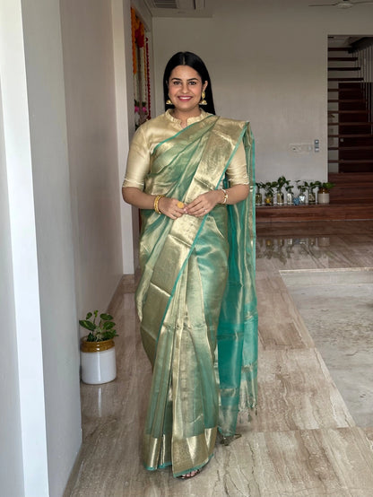 Sea Green Banarasi Pure Tissue Saree