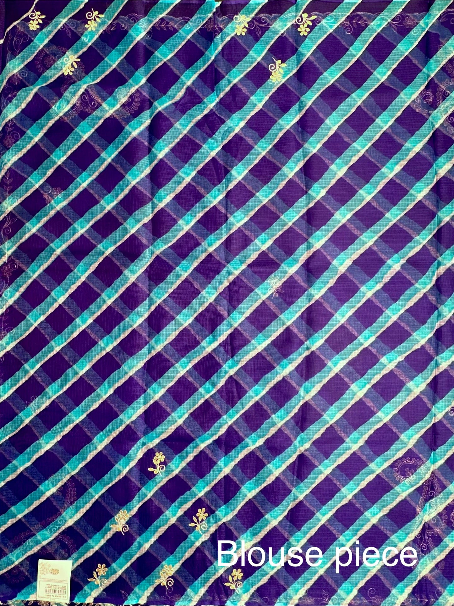 Royal Blue-Firozi Kyra Leheriya Kota Doria Pure Silk Saree With Gota Patti Work