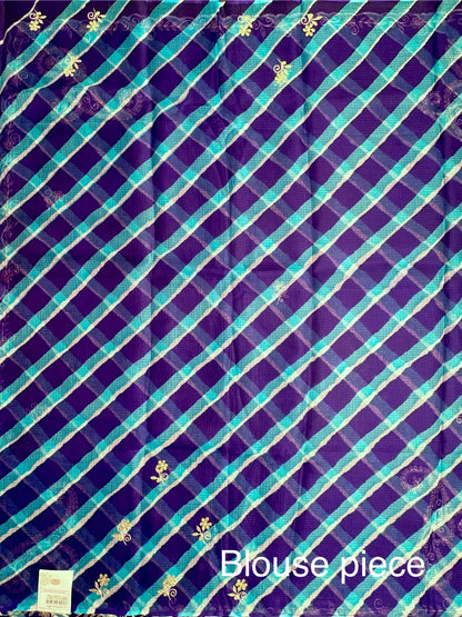 Royal Blue-Firozi Kyra Leheriya Kota Doria Pure Silk Saree With Gota Patti Work