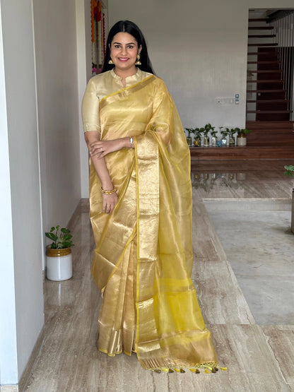 Yellow Banarasi Pure Tissue Saree