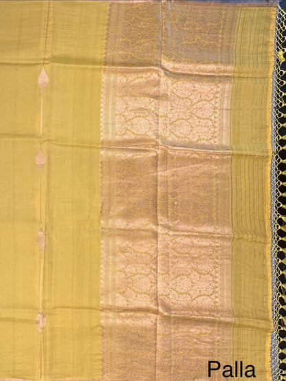 Olive Green-Blue Banarasi Pure Silk Saree