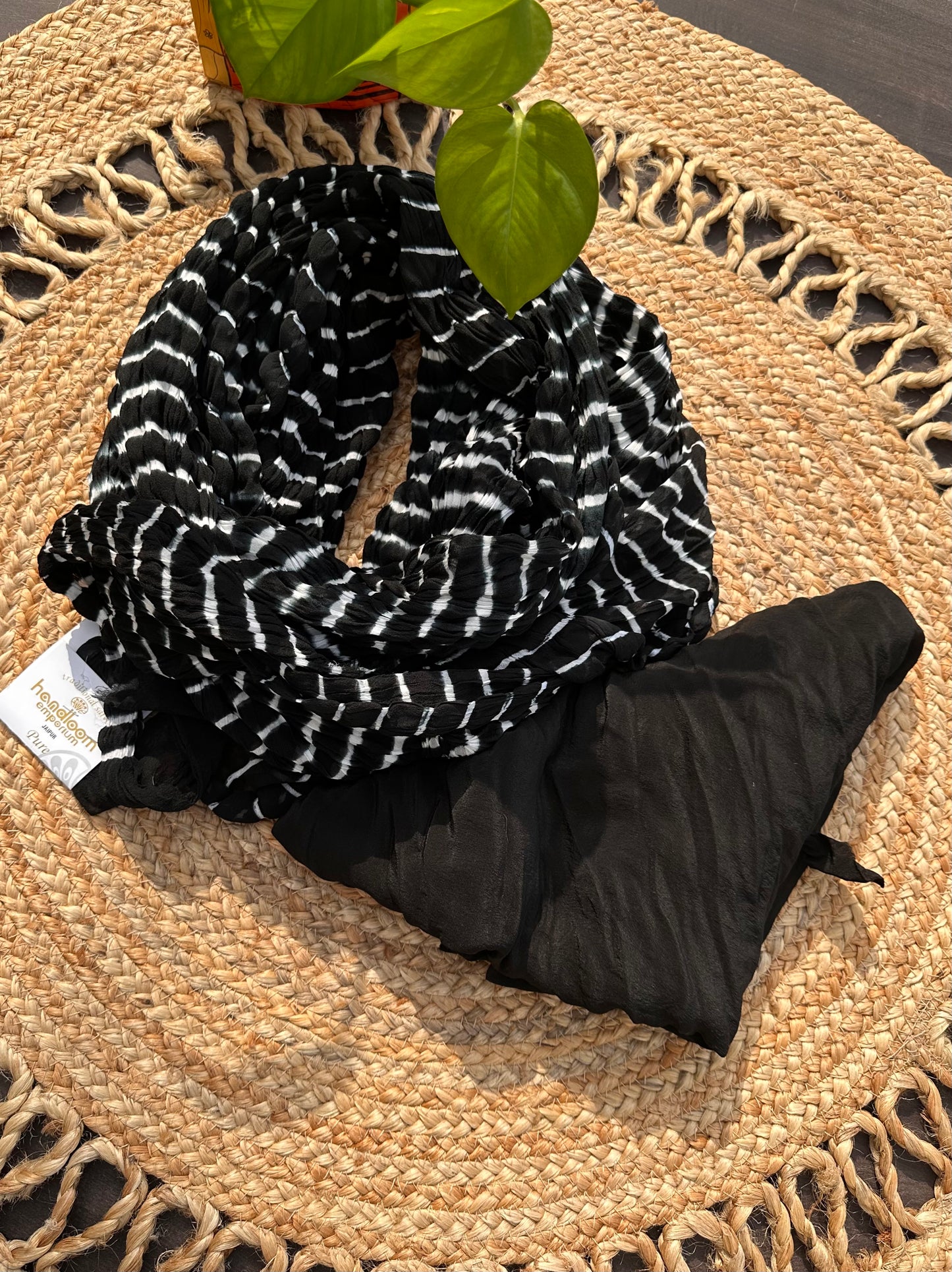 Black Leheriya Pure Georgette Saree