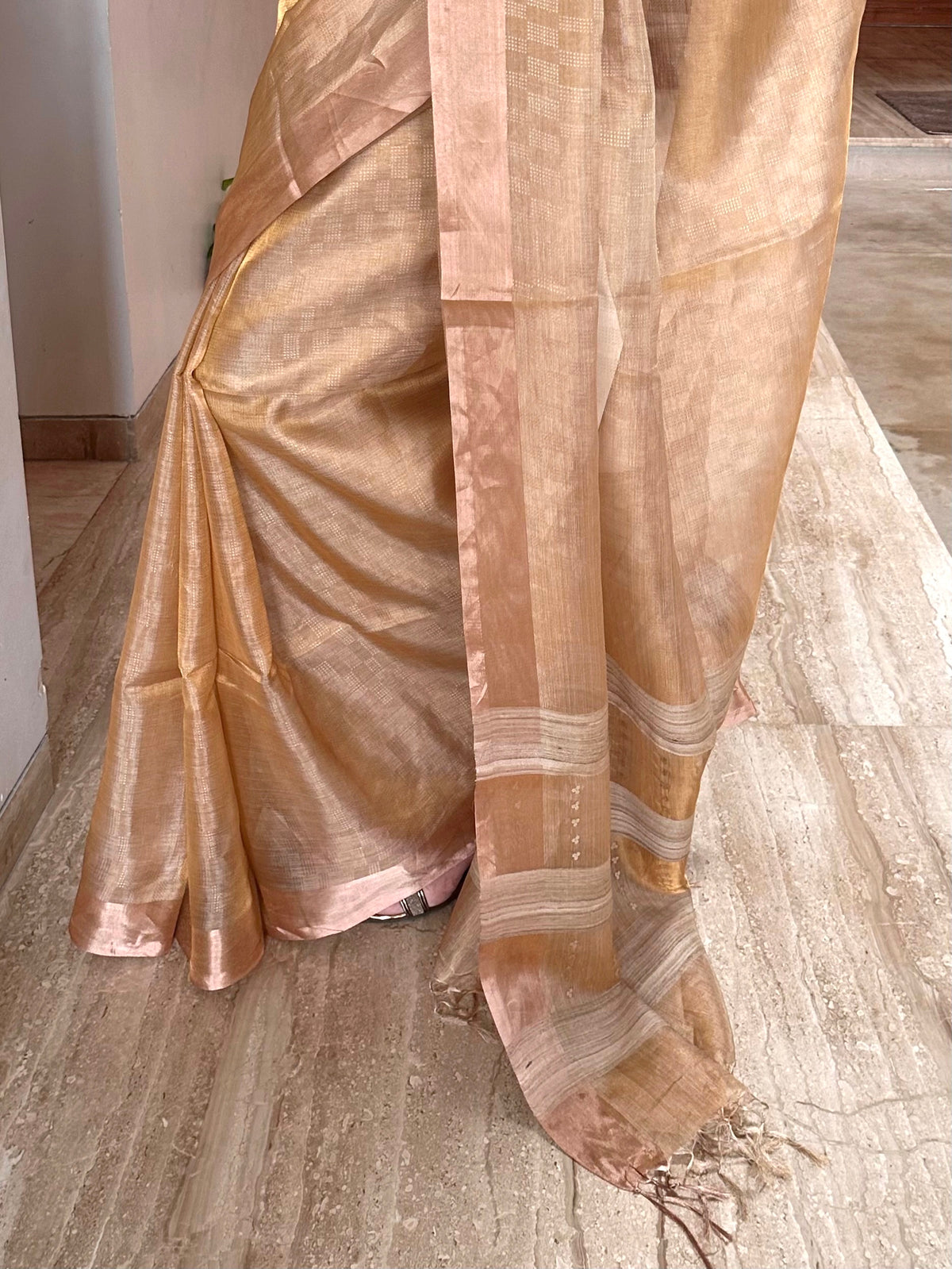 Golden Emboss Tissue Silk Saree