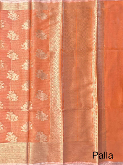Orange Arvita Kota Doria Fancy Cotton Saree