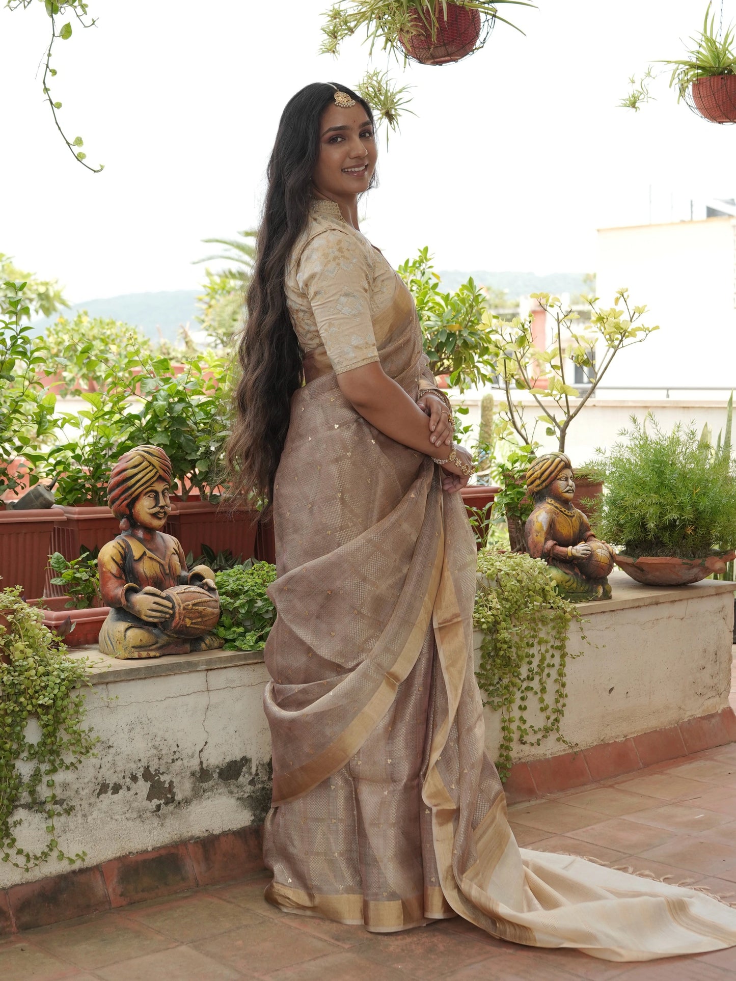 Mauve Emboss Pure Tissue Silk Saree