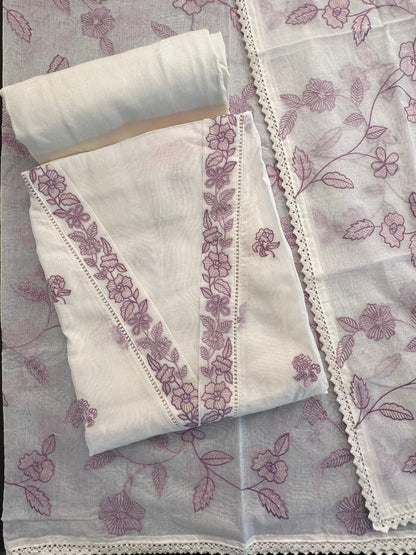Off White-Purple Chanderi Suit