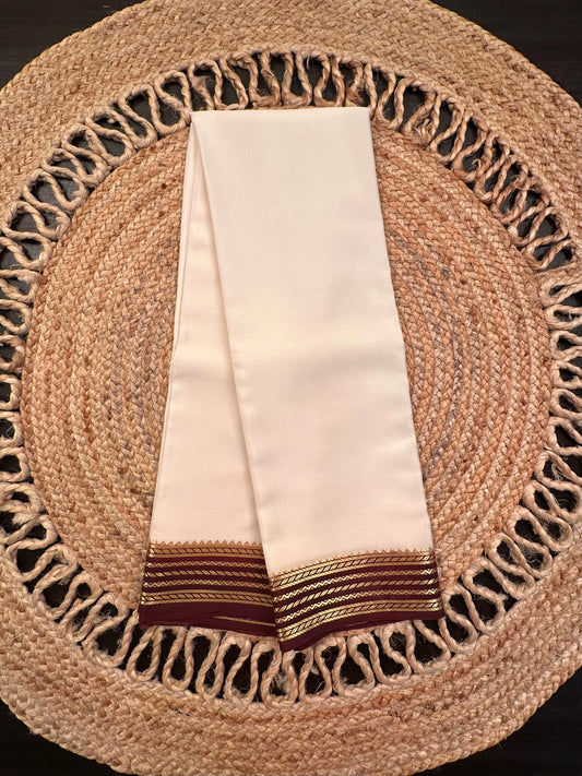 Cream-Maroon Mysore Crepe Saree