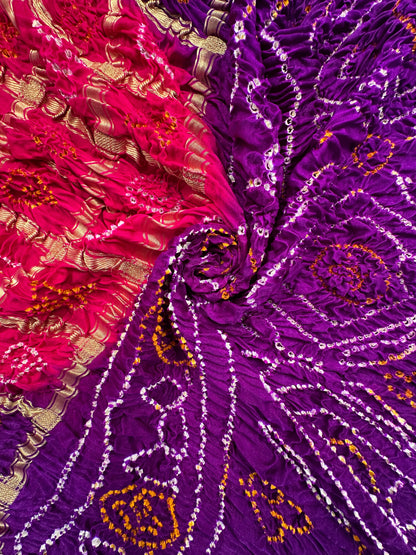 Purple-Rani Gharchola Bandhej Gajji Silk Saree