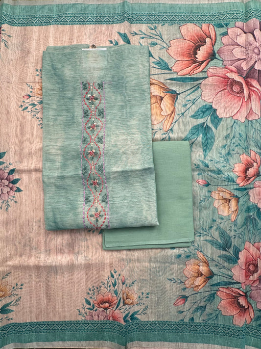 Sea Green Fancy Cotton 3-Piece Suit