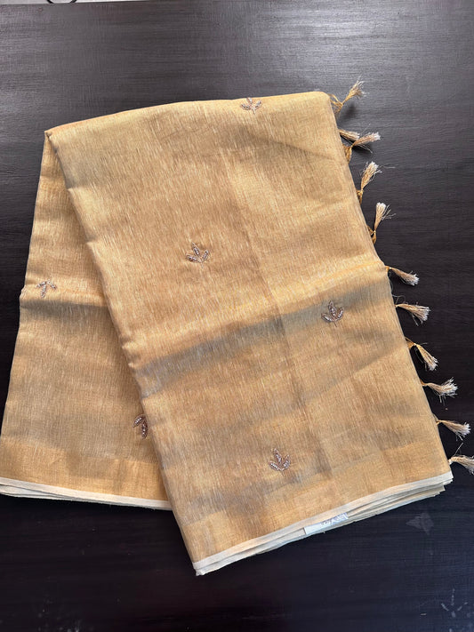 Beige Linen Tissue Saree