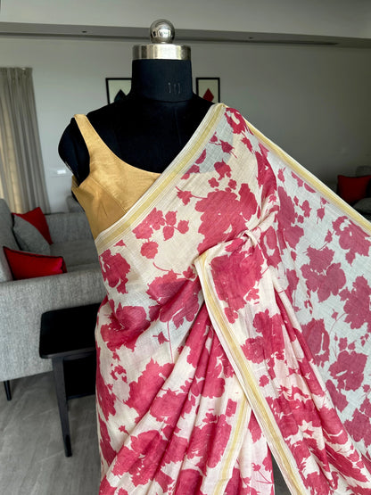 Mul Flora Cotton Silk Saree