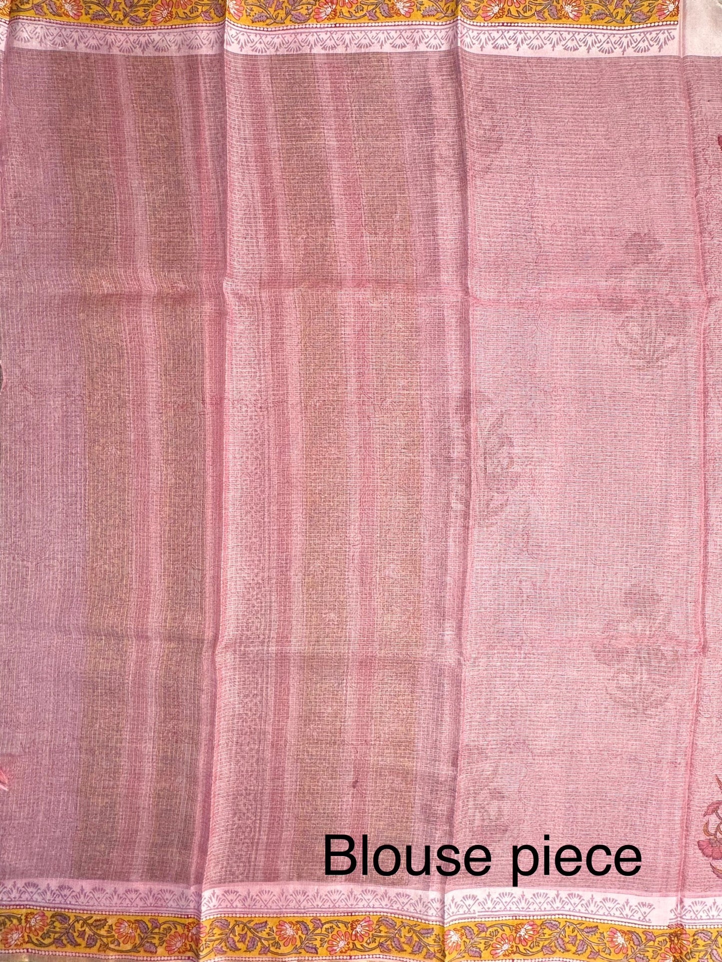 Pink Hand Block-Print Pure Kota Doria Silk Saree