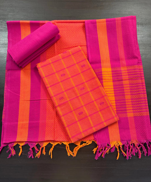 Pink Checkered Handloom Cotton Suit
