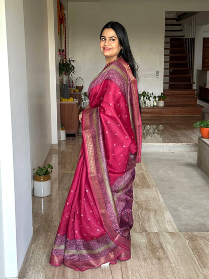 Pink Muga Silk Saree