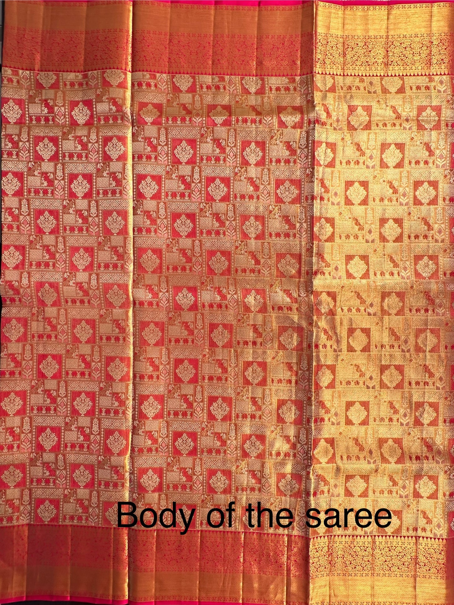 Golden-Rani Handloom  Jamawar Pure Tissue Silk Saree