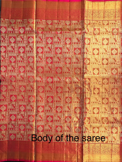 Golden-Rani Handloom  Jamawar Pure Tissue Silk Saree