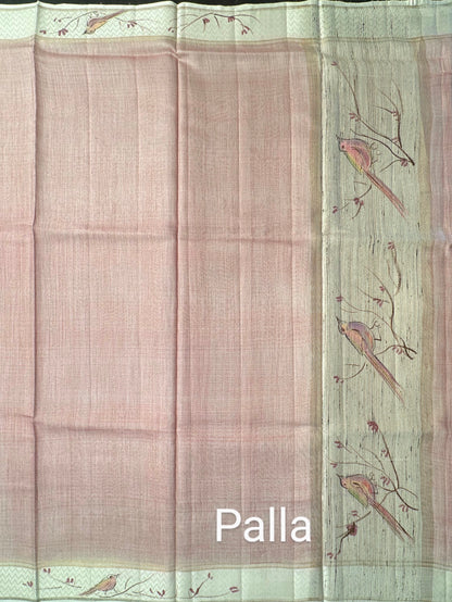 Dusky Pink Hand Print Saree