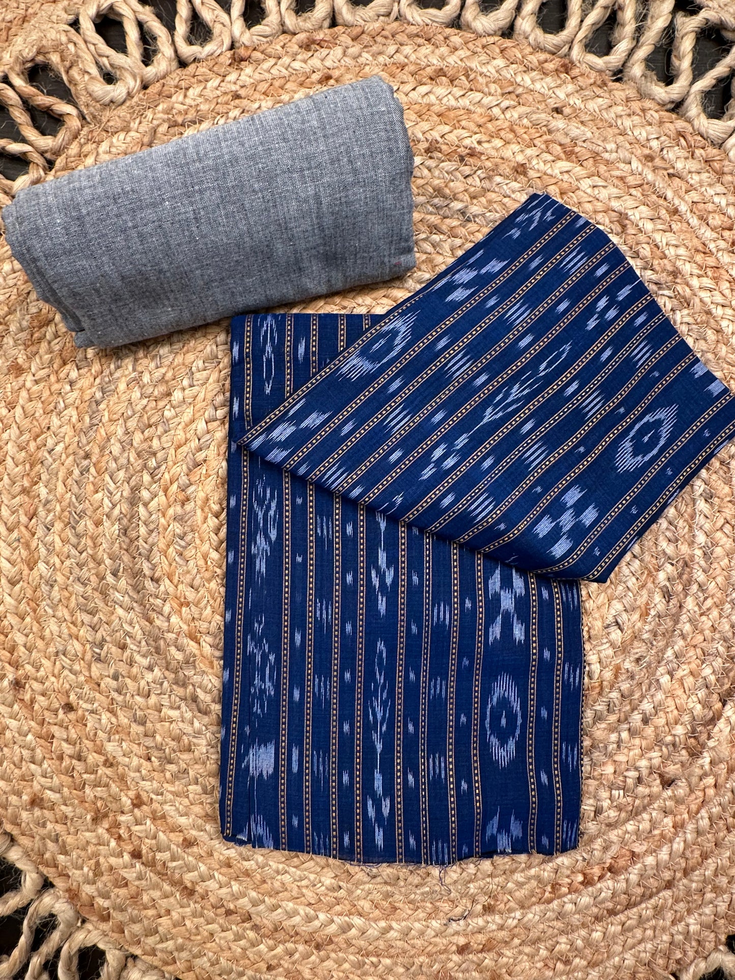 Blue Sambhalpuri Ikkat Handloom Cotton  3-Piece Suit