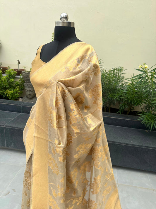 Light Gold Fancy Tissue Saree