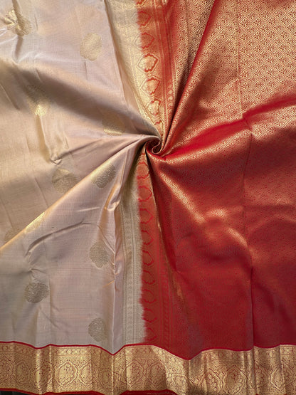 Beige Pondicherry Handloom Pure Silk Saree