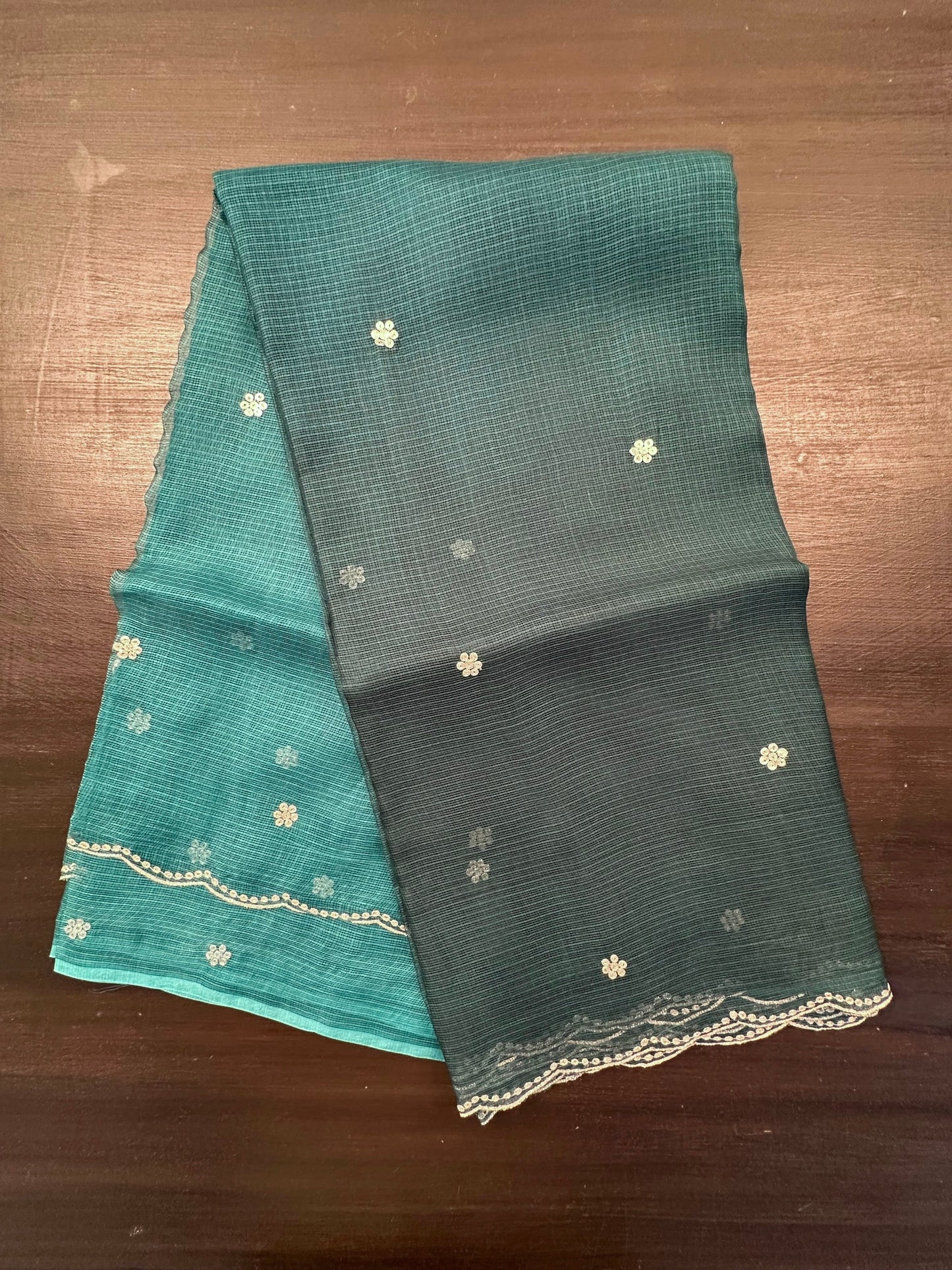 Turquoise Blue Gitika Kota Doria Pure Silk Saree