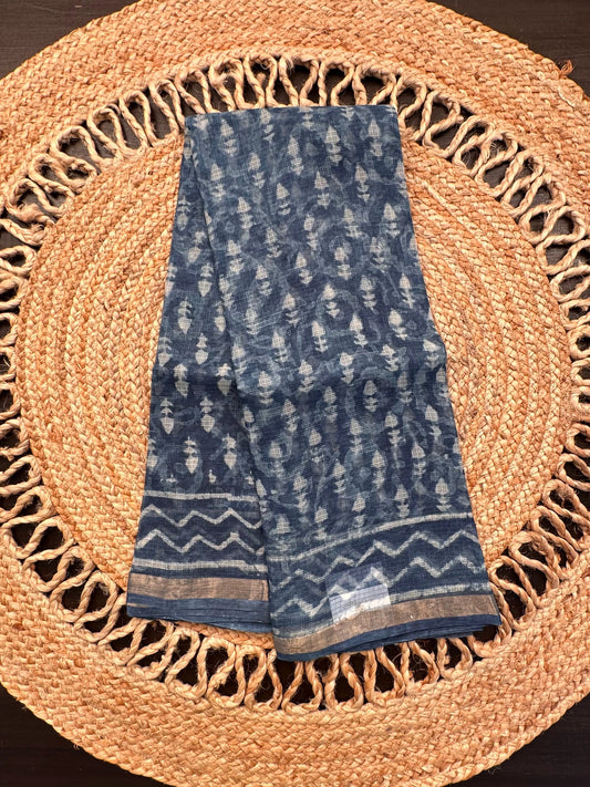 Indigo Kota Doria Cotton-Silk Saree