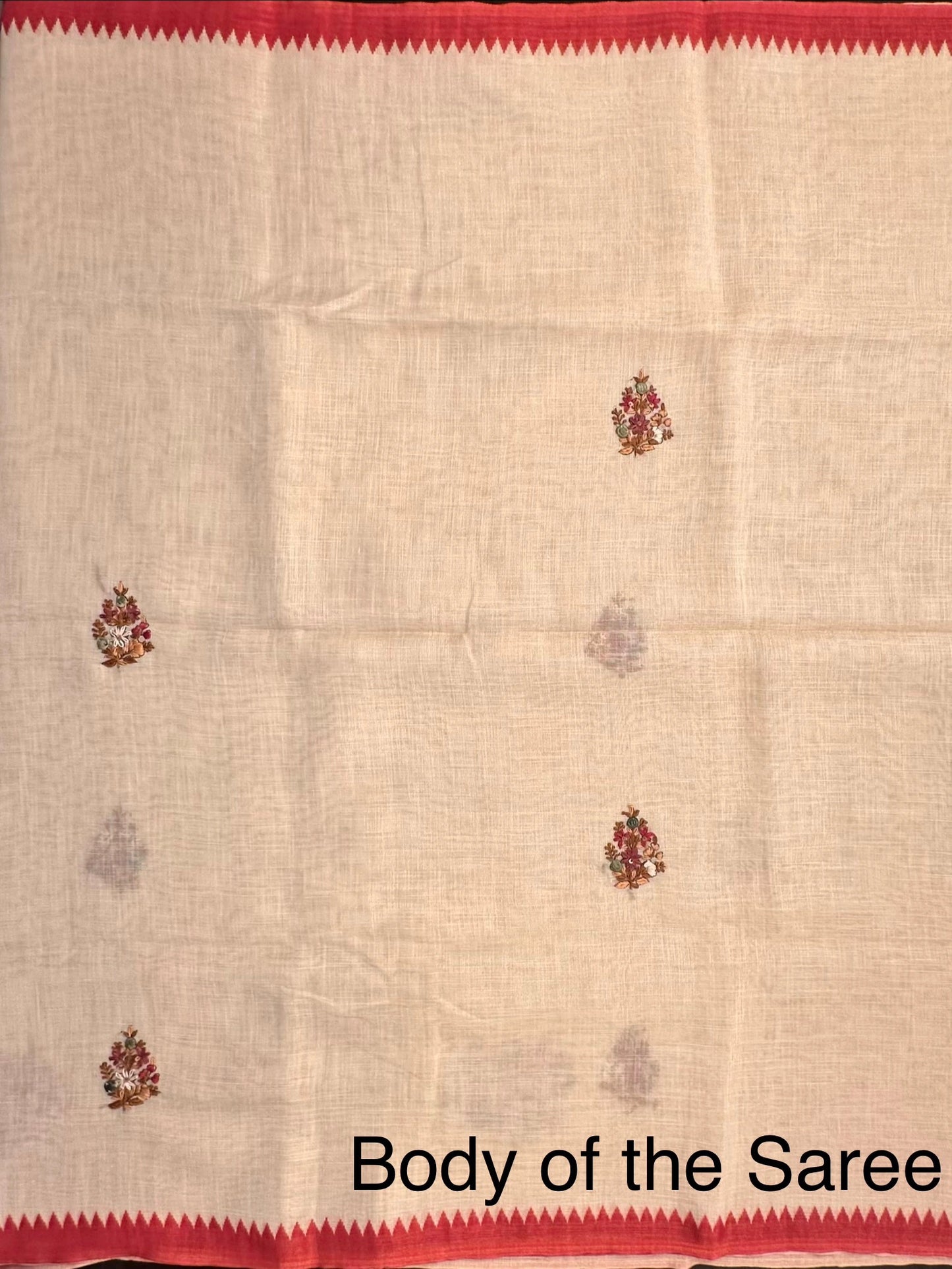 Cream Blended Cotton Saree with Handwork
