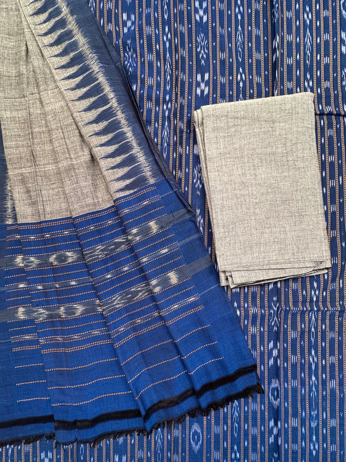 Blue Sambhalpuri Ikkat Handloom Cotton  3-Piece Suit