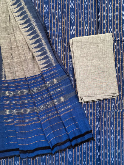 Blue Sambhalpuri Ikkat Handloom Cotton  3-Piece Suit