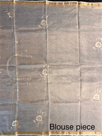 Light Gold Pittan Work Kota Doria Silk Saree
