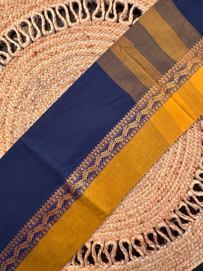 Navy Blue-Mustard Piku Bengal Cotton Saree