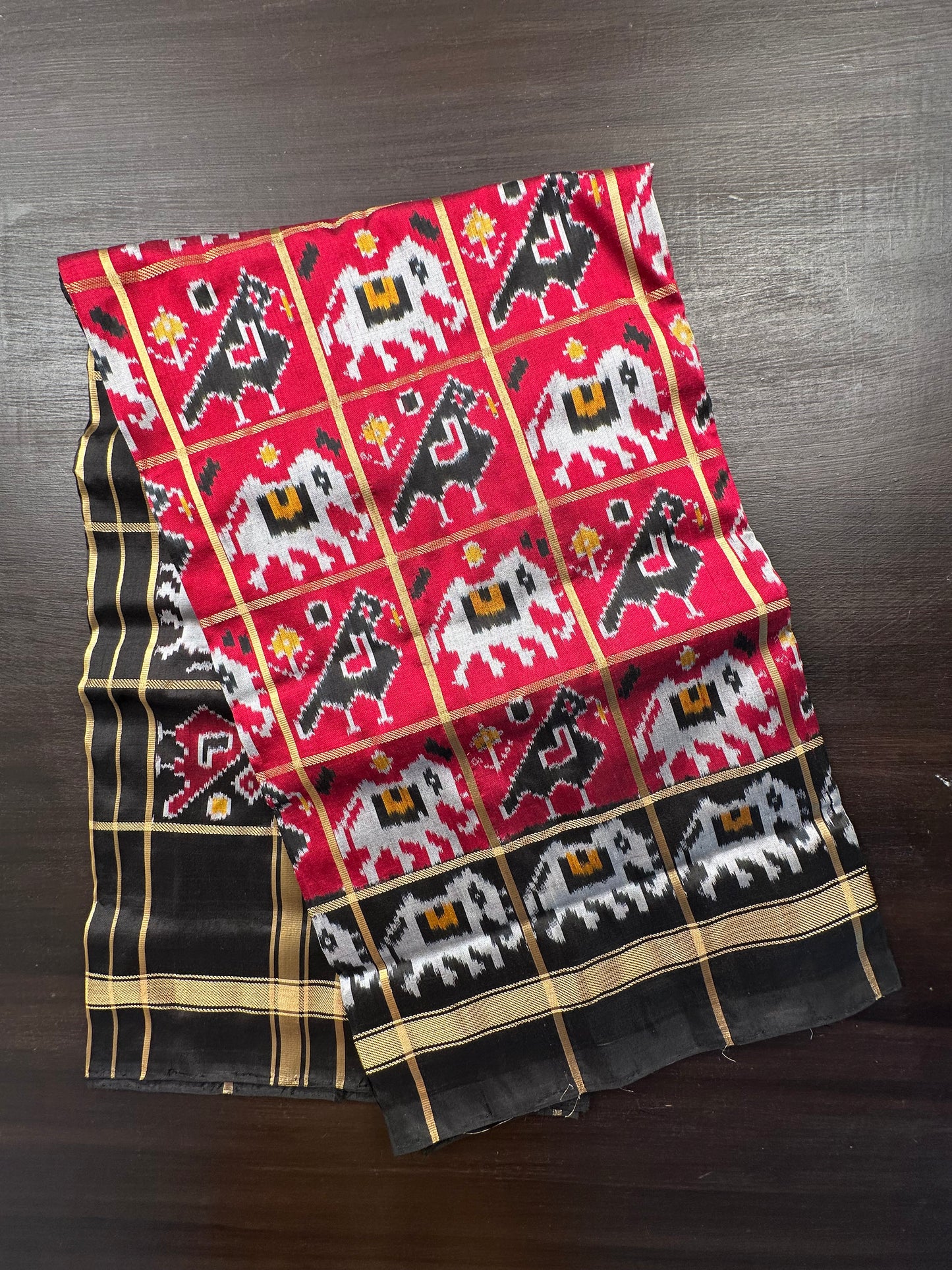 Maroon-Black Patola Pure Silk Saree
