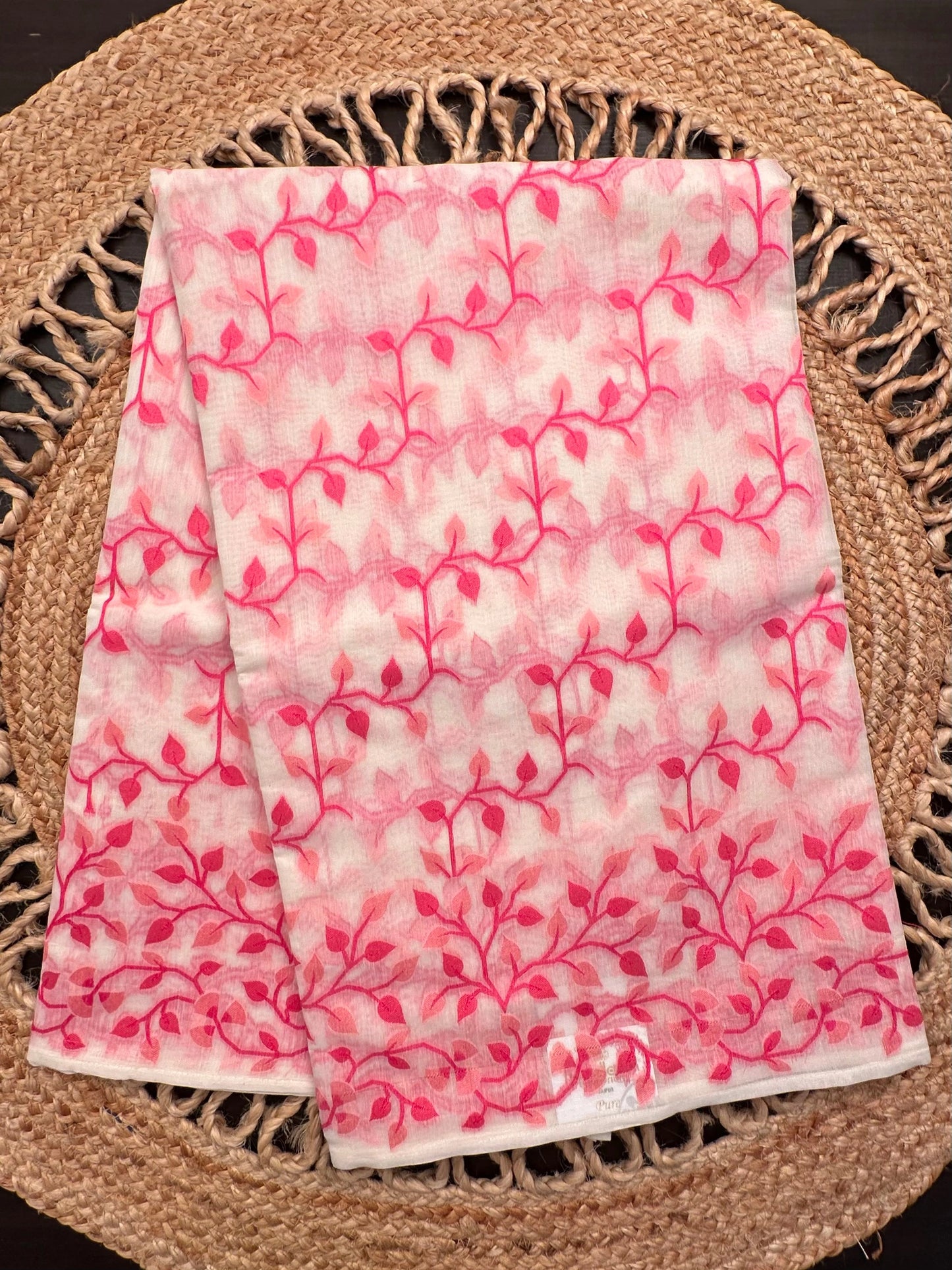 Off White-Pink Jamdani Fancy Cotton Saree