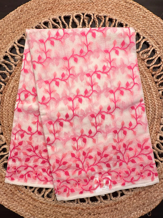 Off White-Pink Jamdani Fancy Cotton Saree