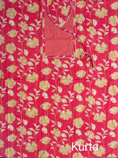 Dark Pink Angrakha Printed Cotton 3-Piece Suit